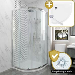 Homedepo Elio+ 80x80 íves két tolóajtós zuhanykabin zuhanytálcával és króm szifonnal, krómozott elemekkel, 190 cm magas