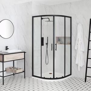 HD Elio Black 80x80 íves két tolóajtós zuhanykabin zuhanytálcával és fekete szifonnal, fekete elemekkel, 190 cm magas