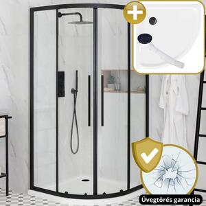 Homedepo Elio+ Black 80x80 íves két tolóajtós zuhanykabin zuhanytálcával és fekete szifonnal, fekete elemekkel, 190 cm magas