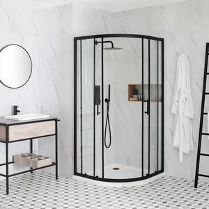 HD Elio Black 80x80 íves két tolóajtós zuhanykabin zuhanytálcával és fekete szifonnal, fekete elemekkel, 190 cm magas