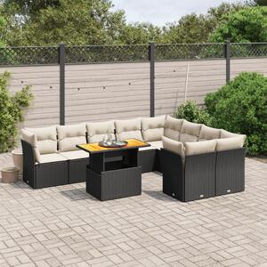 10 részes fekete polyrattan kerti ülőgarnitúra párnákkal