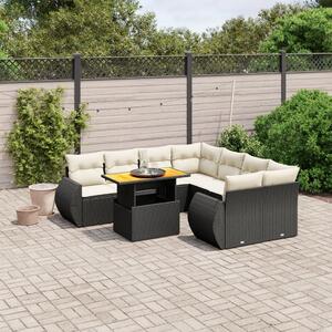 9 részes fekete polyrattan kerti ülőgarnitúra párnákkal
