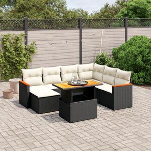 8 részes fekete polyrattan kerti ülőgarnitúra párnákkal