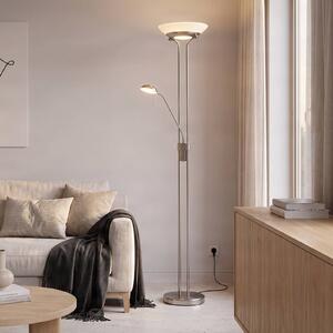 Lindby Yveta LED álló lámpa, nikkel színű, olvasólámpa, dimmelhető, dimmelhető, Alu / szürke / cink, Nappali / Étkező, fém, Modern