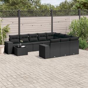 11 részes fekete polyrattan kerti ülőgarnitúra párnákkal