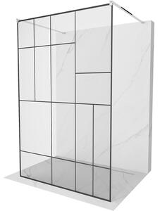 Mexen Kioto, átmenő zuhanyparaván 100 x 200 cm, 8mm átlátszó / fekete üvegminta, 2x króm stabilizáló távtartó, 800-100-002-01-78