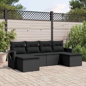 6 részes fekete polyrattan kerti ülőgarnitúra párnákkal
