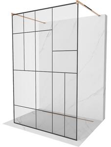 Mexen Kioto, átmenő zuhanyparaván 140 x 200 cm, 8 mm-es üveg átlátszó/fekete mintás, 2x rózsarany stabilizáló távtartó, 800-140-002-60-78