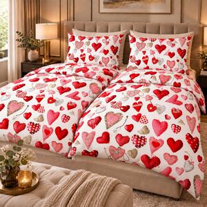 Deluxe 3D Love fehér pamut ágyneműhuzat TiaHome - 1x Párna 90x70cm, 1x Paplan 140x200cm