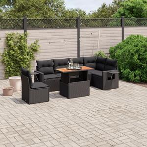 7 részes fekete polyrattan kerti ülőgarnitúra párnával