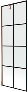 Mexen Next, kádparaván 1 szárny 70 x 150 cm, fix szárny, 6 mm átlátszó üveg fekete mintával, rózsa arany profil, 895-070-000-00-77-60