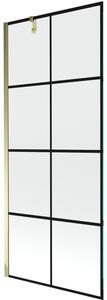Mexen Next, kádparaván 1 szárny 80 x 150 cm, fix szárny, 6 mm átlátszó üveg fekete mintával, arany profil, 895-080-000-00-77-50