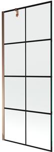 Mexen Next, kádparaván 1 szárny 80 x 150 cm, fix szárny, 6 mm átlátszó üveg fekete mintával, rózsa arany profil, 895-080-000-00-77-60
