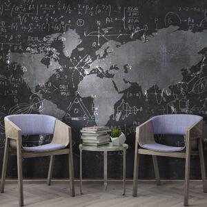 Fotótapéta Krétatábla térképpel és matematikai egyenletekkel, Világtérkép fotótapéta, Népszerű fotótapéta, u50408 - Tapeko.hu