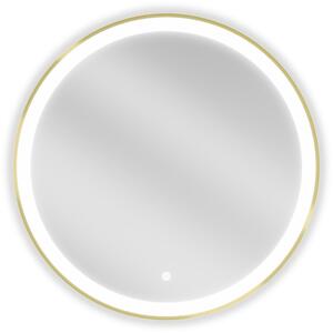 Mexen Esso kerek LED háttérvilágítású fürdőszobai tükör 70cm 6000K páramentes fűtőbetét arany keret 9825-070-070-611-50