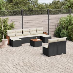 10 részes fekete polyrattan kerti ülőgarnitúra párnákkal