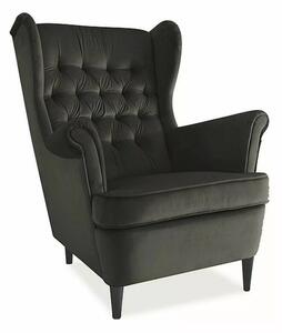 Harry Velvet Füles Fotel Bársony Fekete Elegáns