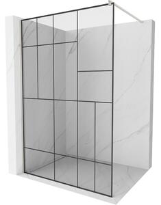 Mexen Kioto, Walk-In zuhanyparaván 80 x 200 cm, 8 mm átlátszó üveg fekete mintás, csiszolt acél profil, 800-080-101-97-78