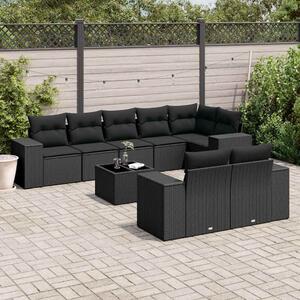 9 részes fekete polyrattan kerti ülőgarnitúra párnákkal