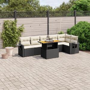 7 részes fekete polyrattan kerti ülőgarnitúra párnával