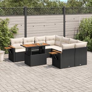 9 részes fekete polyrattan kerti ülőgarnitúra párnákkal
