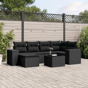 7 részes fekete polyrattan kerti ülőgarnitúra párnával