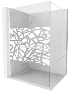 Mexen Kioto+, Walk-In zuhany paraván polccal és akasztóval 70 x 200 cm, 8 mm átlátszó üveg fehér mintás, fehér profil, 800-070-121-20-85