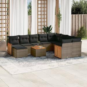 11 részes szürke polyrattan kerti ülőgarnitúra párnákkal