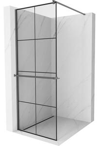 Mexen Kioto+, Walk-In zuhanyparaván polccal és akasztóval 80 x 200 cm, 8 mm átlátszó üveg fekete mintás, grafit profil, 800-080-121-95-77