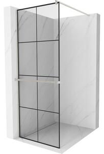 Mexen Kioto+, Walk-In zuhanyparaván polccal és akasztóval 90 x 200 cm, 8 mm átlátszó üveg fekete mintás, csiszolt acél profil, 800-090-121-97-77