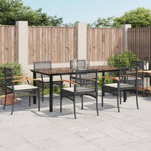 7 részes fekete polyrattan kerti étkezőgarnitúra párnával