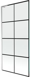 Mexen Next L, 1 szárnyas kádparaván 90 x 150 cm, 6mm átlátszó üveg-fekete mintás, króm profil, 895-090-000-03-77-01