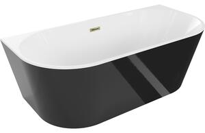 Mexen Oval, szabadon álló fali kád 150 x 75 cm, fehér-fekete, arany fényes túlfolyó, 52671507575-50