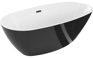 Mexen Eris, szabadon álló kád 155 x 80 cm, fehér-fekete, fekete matt túlfolyó, 53441558075-70