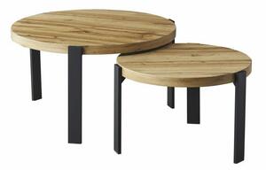 Polo Artisan Kerek MDF Dohányzóasztal Készlet Tölgy/Fekete
