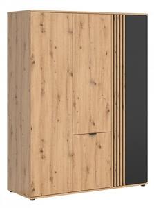 Gardróbszekrény Orlnolu 118, Laminált forgácslap, 195x150x56cm, Artisan tölgy, Fekete