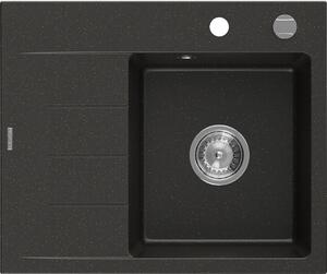 Mexen Ben, 1 kamrás gránit mosogató 600x500x190 mm, jobb + króm szifon, fekete-arany metál, 6523605000-75