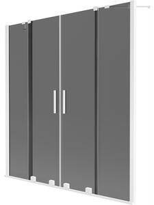 Mexen Velar Duo, 2 szárnyas eltolható kádparaván 160 x 150 cm, 8mm szürke üveg, fehér profil, 896-160-000-42-20