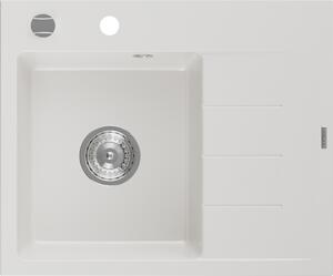 Mexen Ben, 1 kamrás gránit mosogató 600x500x190 mm, bal + króm szifon, fehér, 6522605000-20