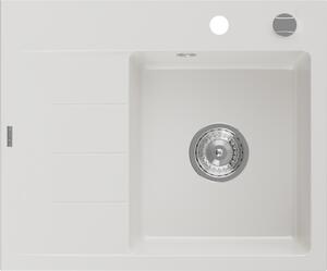 Mexen Ben, 1 kamrás gránit mosogató 600x500x190 mm, jobb + króm szifon, fehér, 6523605000-20