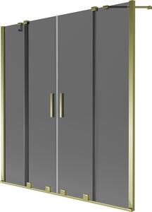 Mexen Velar Duo, 2 szárnyas eltolható kádparaván 140 x 150 cm, 8mm szürke üveg, arany fényes profil, 896-140-000-42-50