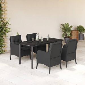 5 részes fekete polyrattan kerti étkezőgarnitúra párnákkal
