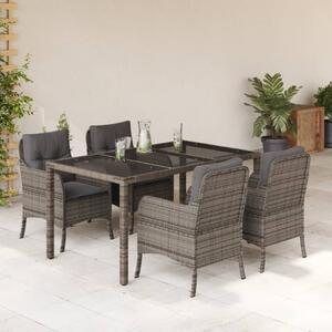5 részes szürke polyrattan kerti étkezőgarnitúra párnával