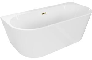 Mexen Oval+, falhoz szabadon álló kád 170 x 80 cm, fehér fényes, arany fényes túlfolyó, 52681708000-50