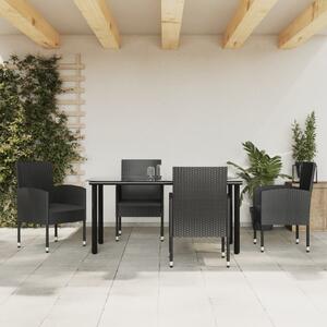 5 részes fekete polyrattan és acél kerti étkezőgarnitúra