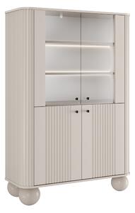 Vesper négyajtós vitrines szekrény 103 cm - kasmír / fekete fogantyúk / gömb lábak