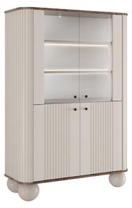 Vesper négyajtós vitrin 103 cm - kasmír / dió / fekete fogantyúk / gömb lábak