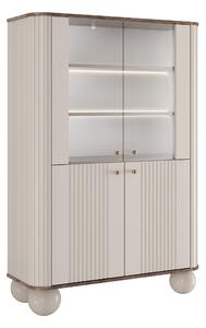 Vesper négyajtós vitrines szekrény 103 cm - kasmír / dió / arany fogantyúk / gömb lábak
