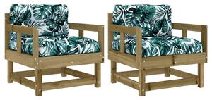 VidaXL 2 db tömör impregnált fenyőfa kerti szék párnákkal