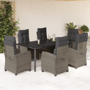 7 részes szürke polyrattan kerti étkezőgarnitúra párnával